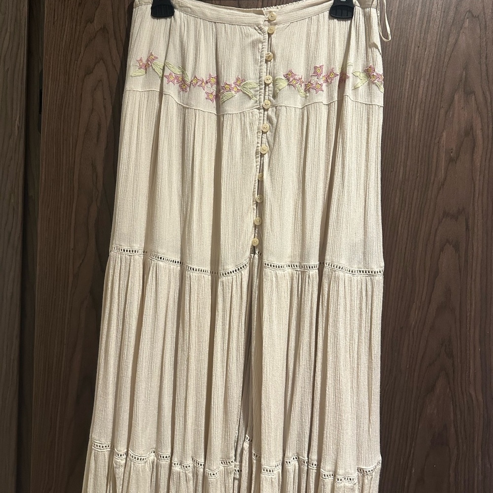 Free People Cream Floral Maxi Skirt